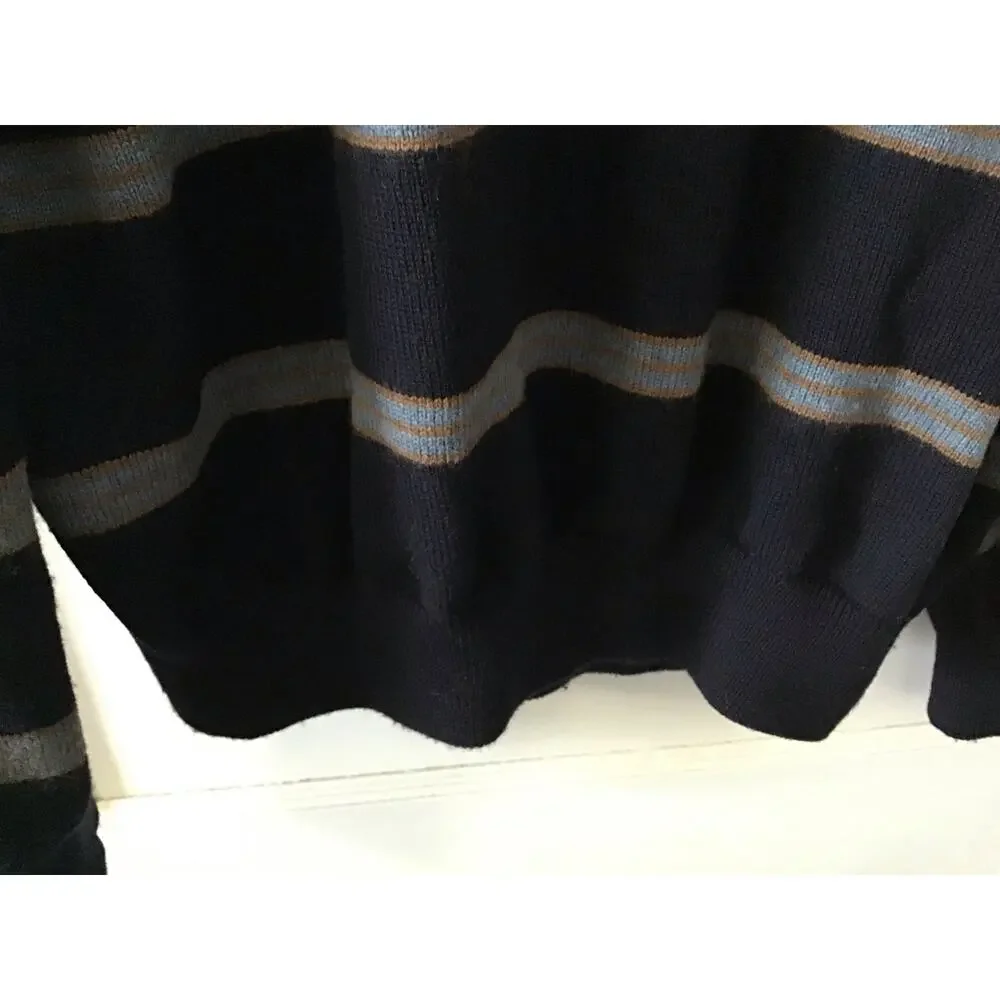 346 Brooks Brothers Navy Striped Extra Fine Italian Merino Wool 1/4 Zip Sweater